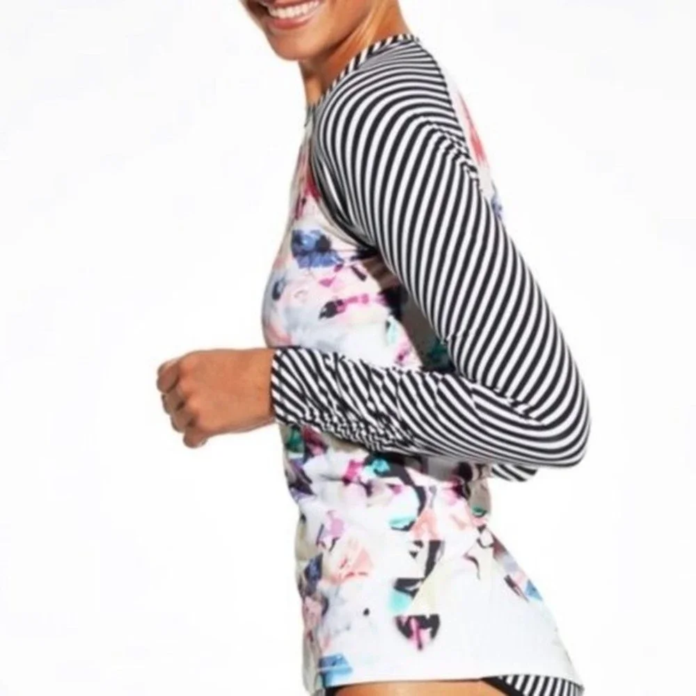 CALIA by Carrie Underwood Floral Mixed Print Long Sleeve Rash Guard Size Small - Picture 2 of 9